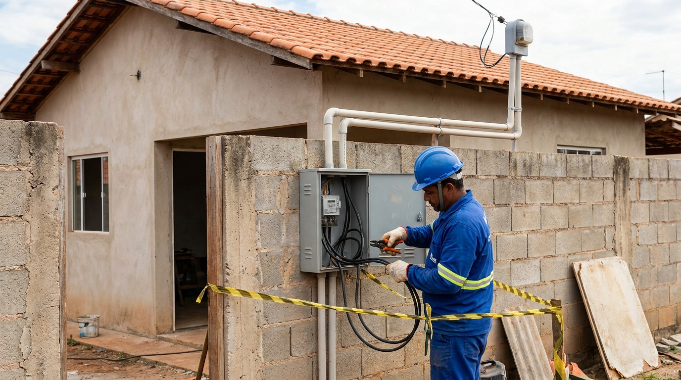 Eletricista instalando padrão de energia em Franca‑SP